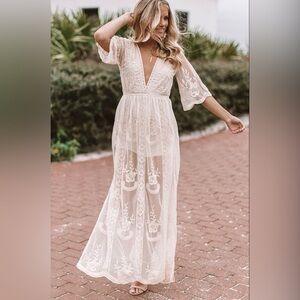 Elegant Cream Embroidered romper Dress #vacation dress #engagement pictures
